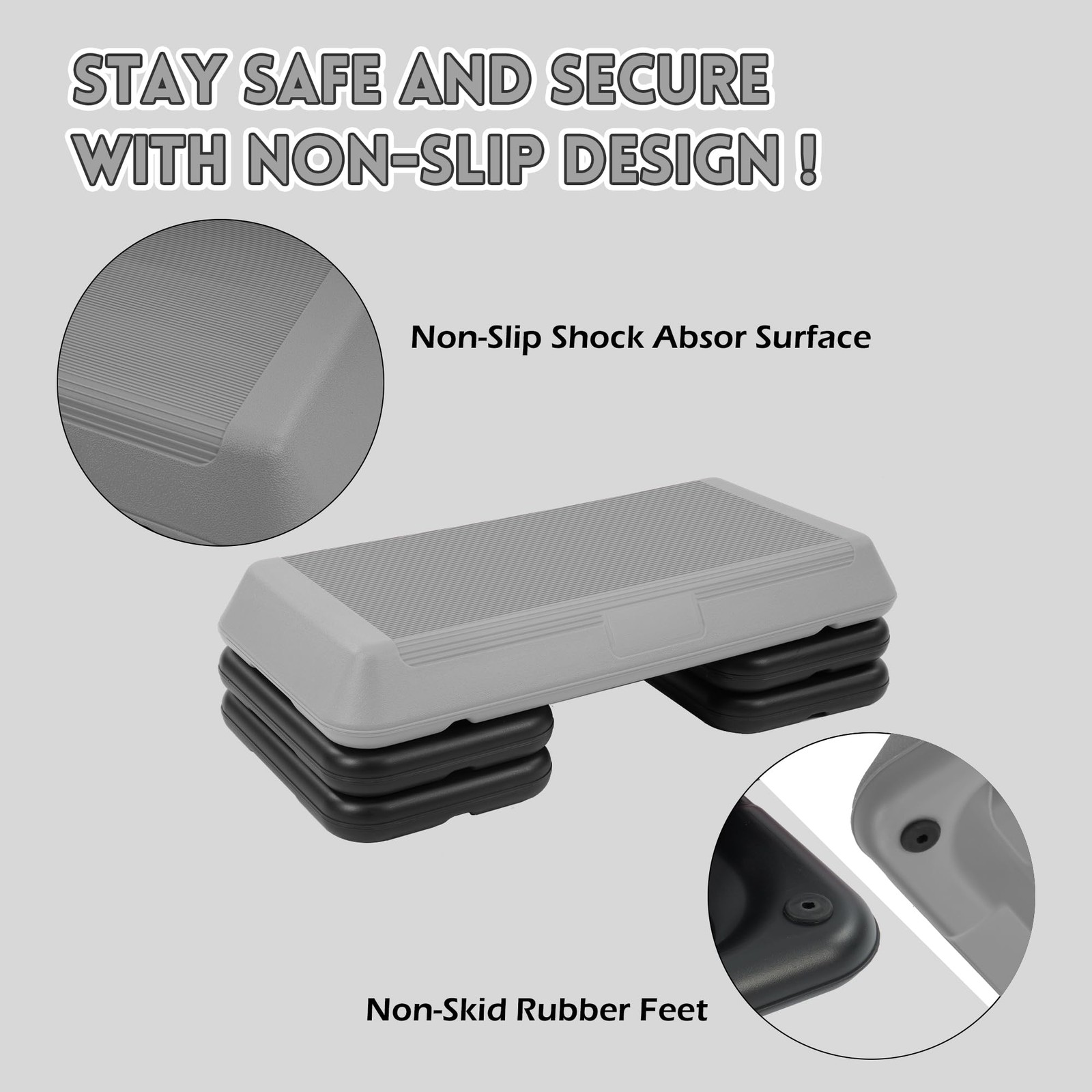Step Aerobic Platform, Gray, Exercise Step with 5 Levels Adjustable Height, 4...