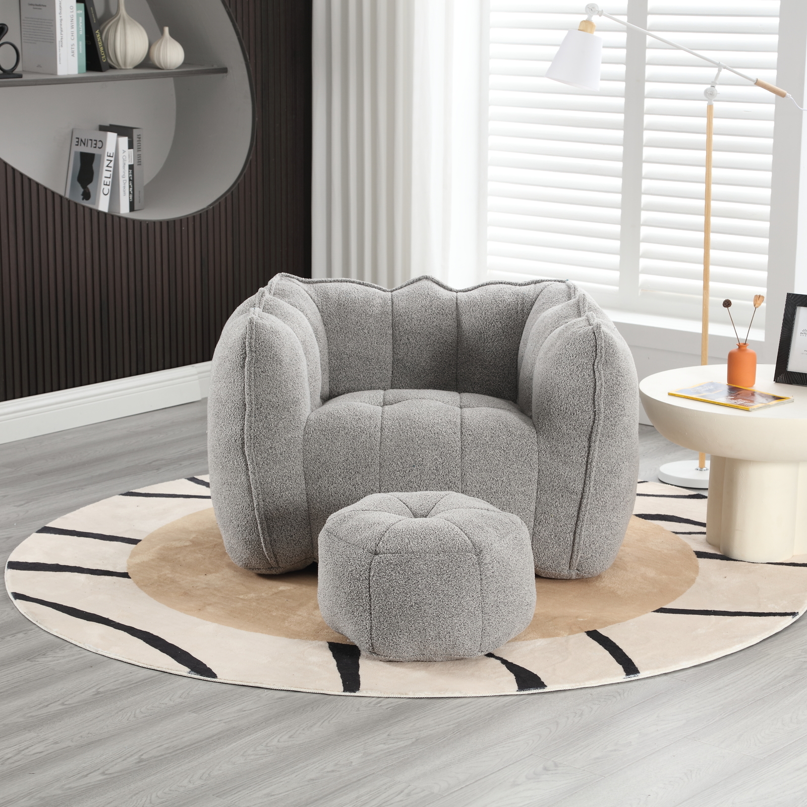 Bean Bag Chair With Footstool Armrest Bean Bag Chair Lazy Sofa Living Room Gray