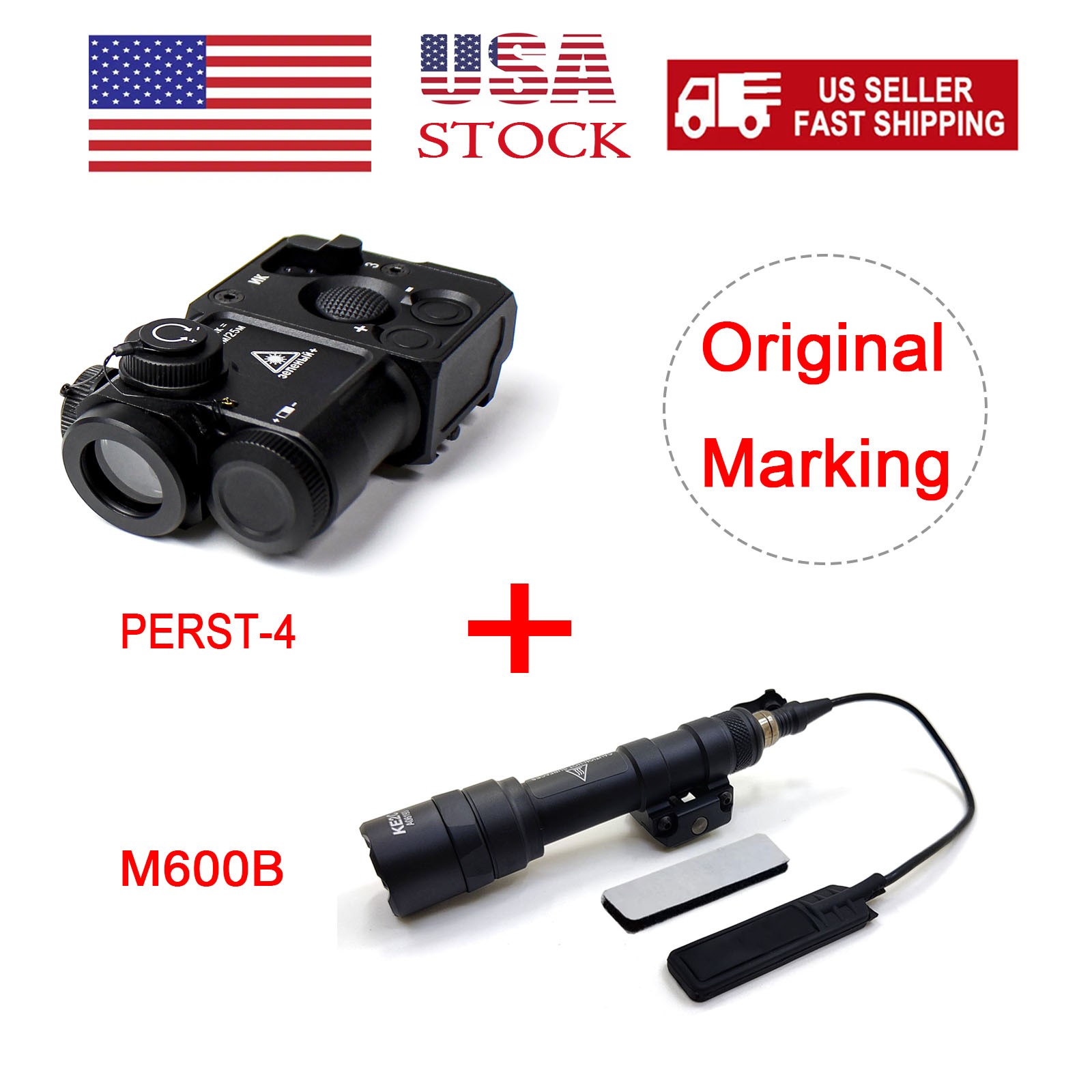 Tactical PERST-4 Green Dot Pointer Sight IR Aiming Laser with M600B Weaponlight