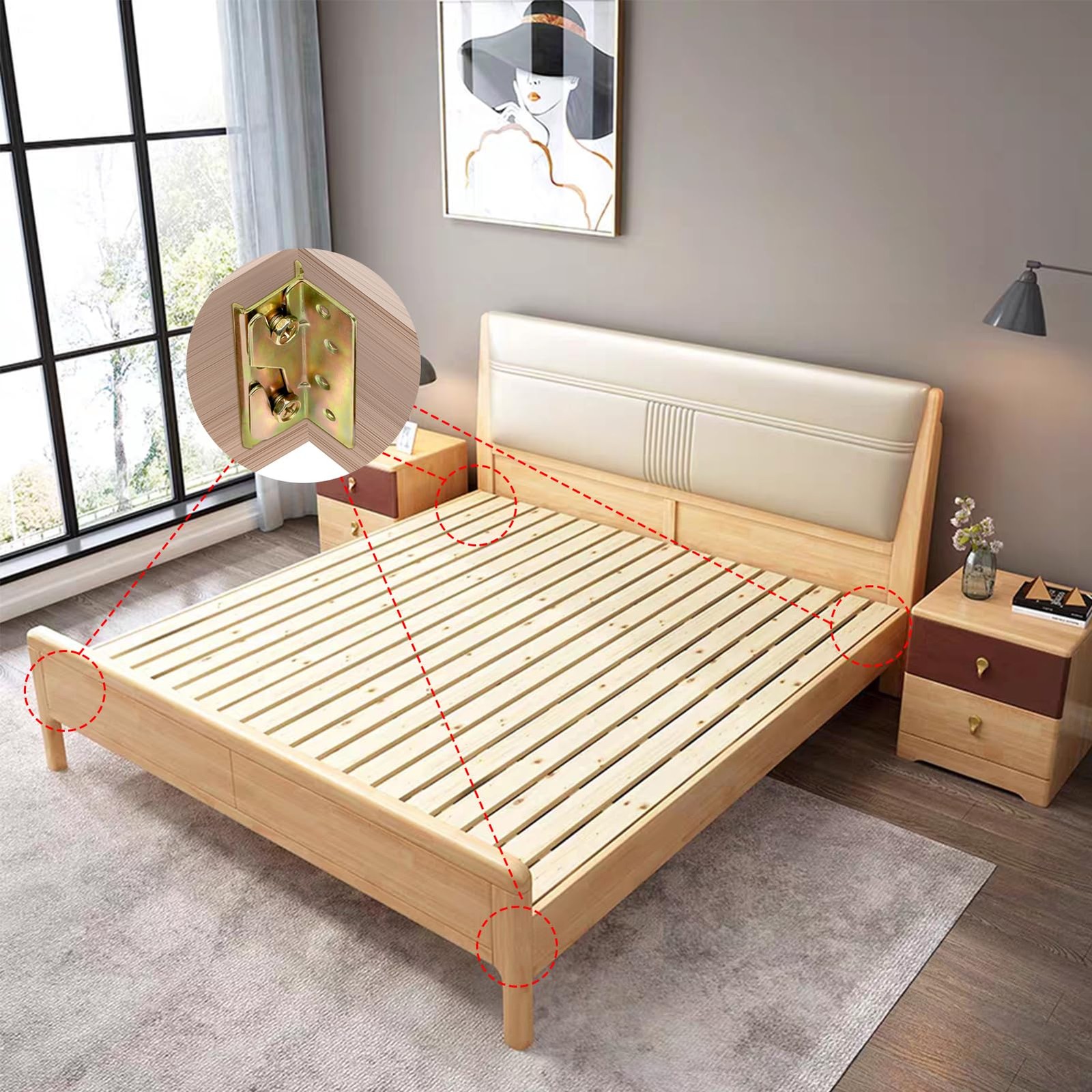 4 Pack Bed Rail Brackets - Heavy Duty Wooden Bed Frame Connectors with Screws