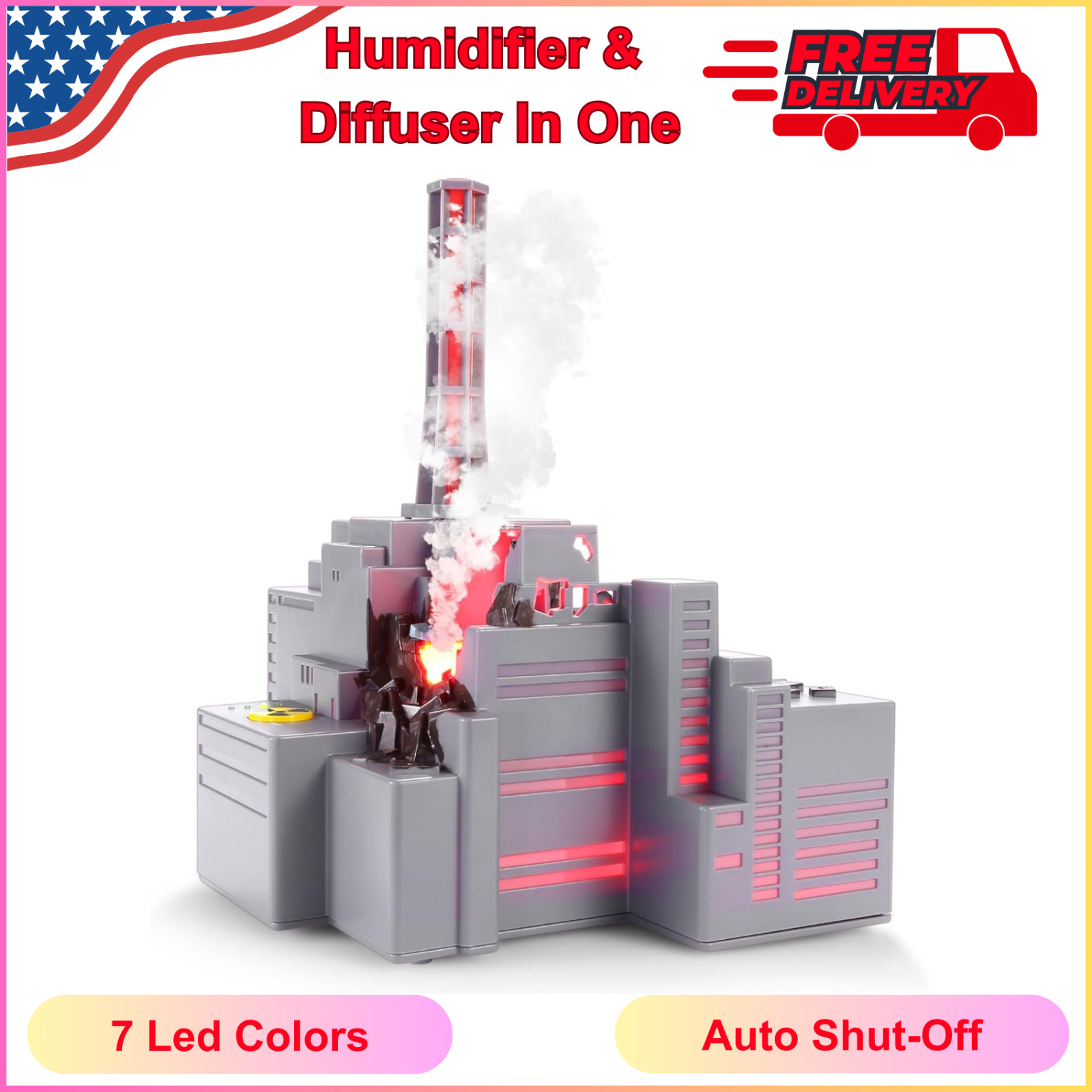 Chernobyl Smart Diffuser & Humidifier 250ML Ultrasonic Mist Machine w 7LED Light