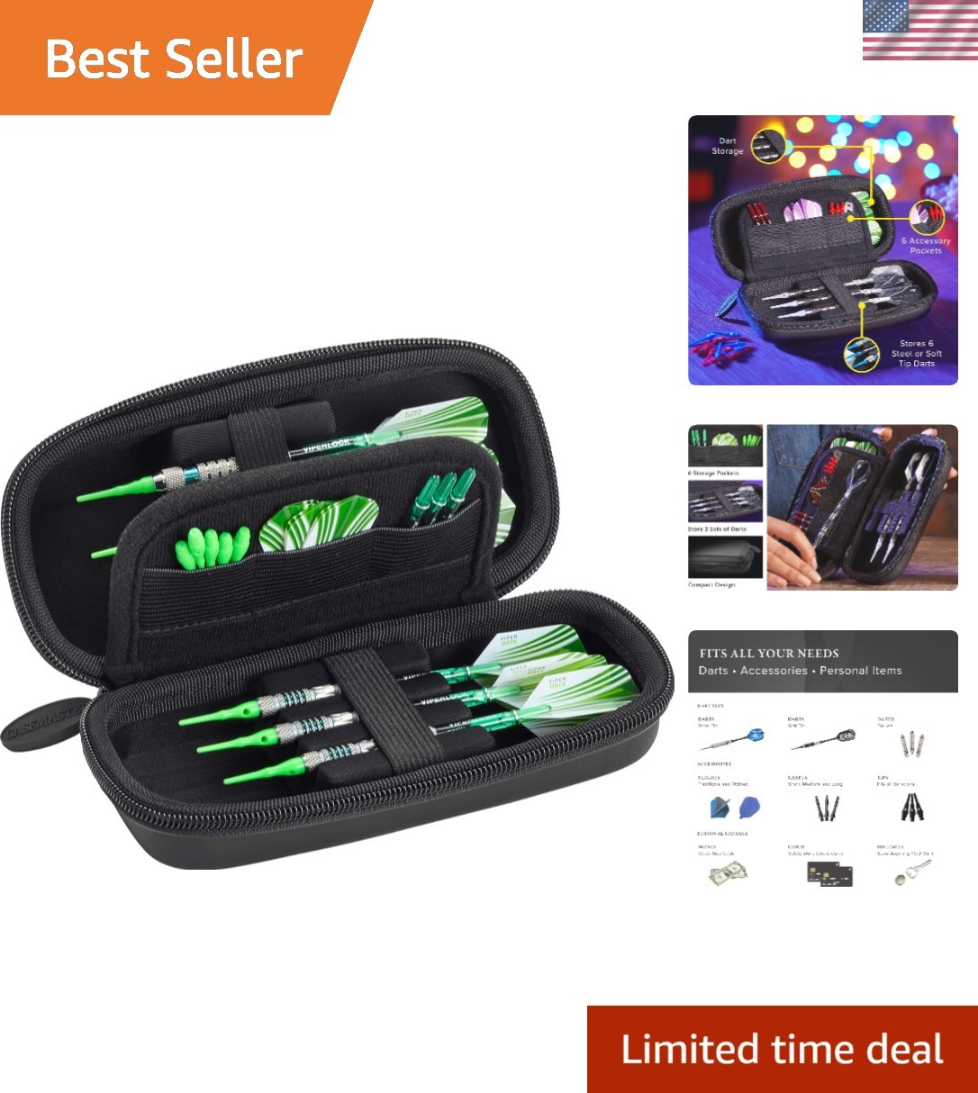 Sentry Slim EVA Dart Case for 6 Darts - Secure Storage for Flights & Tips