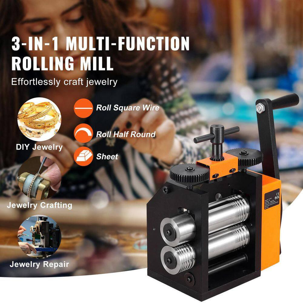 75 Mm Jewelry Rolling Mill, 3-In-1 Multi-Function Rolling Machine, 1:2 Gear Rati
