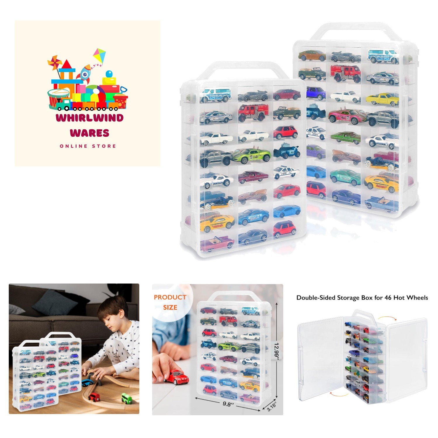 Double Sided Toy Car Storage Case for 48 Diecast Cars, Matchbox Cars, Small D...