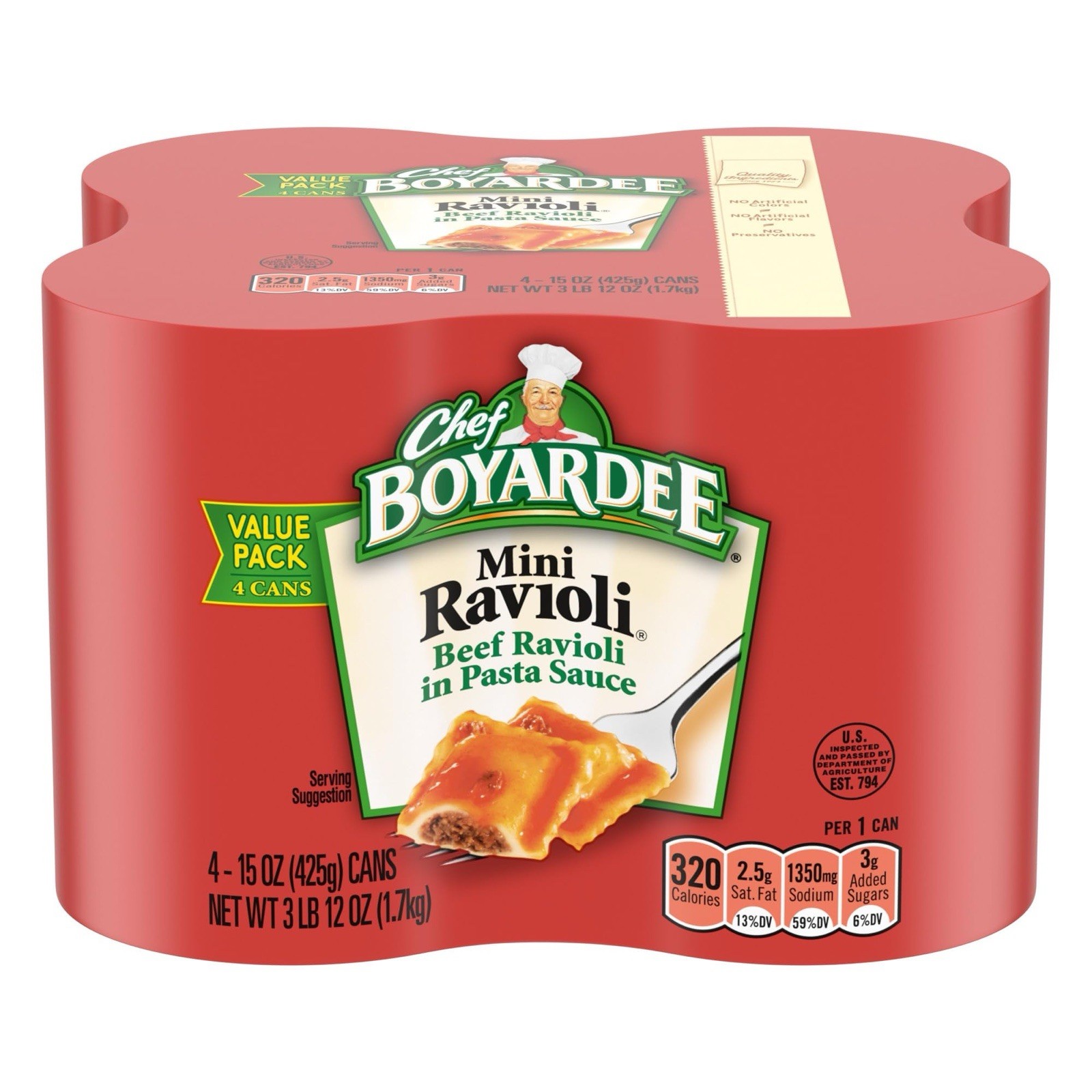 Chef Boyardee Mini Beef Ravioli in Pasta🥫Sauce, 15 Ounce (Pack of 4)