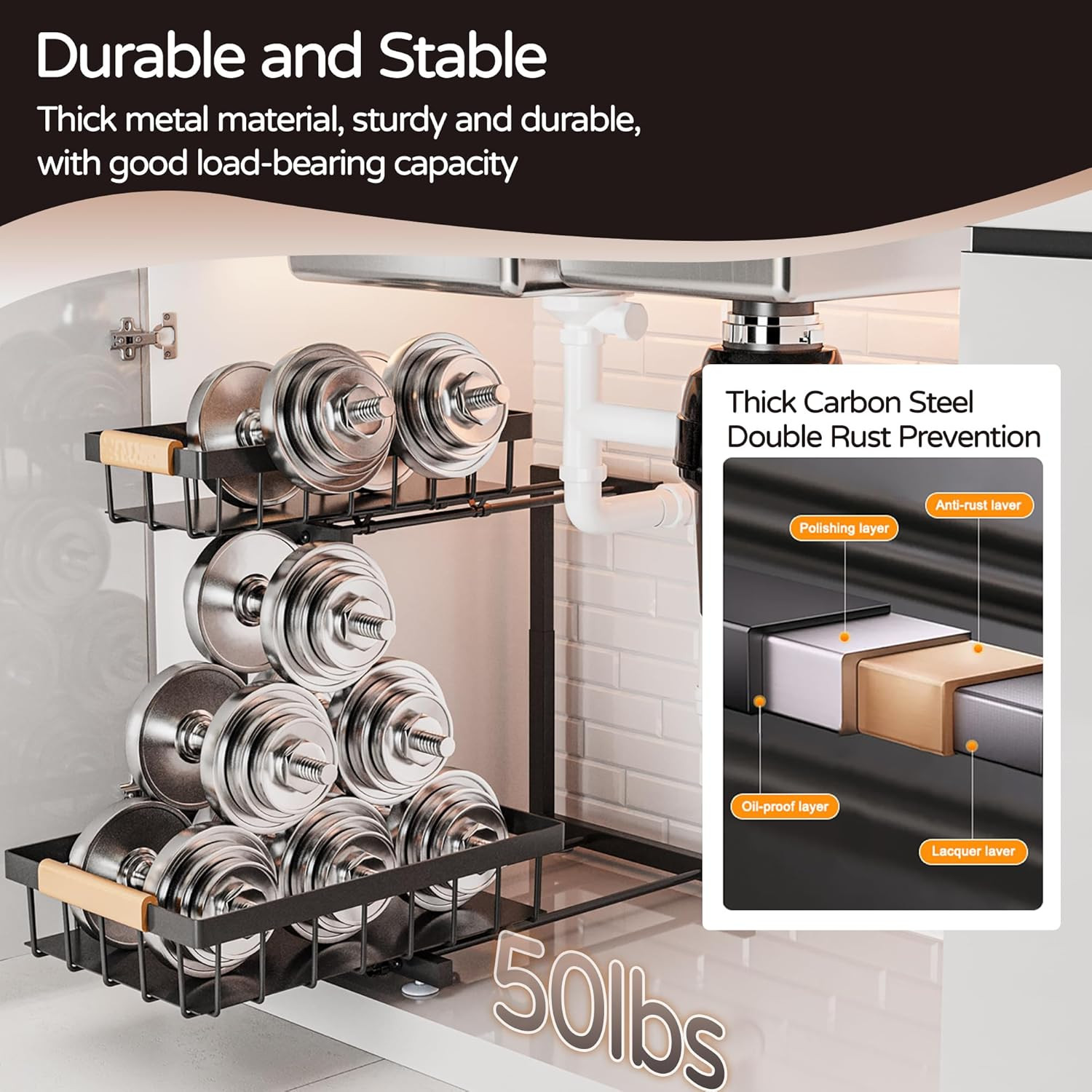 under Sink Organizer, 2 Pack 2 Tier Expandable Height (13.2" - 17.2") Pull Out K