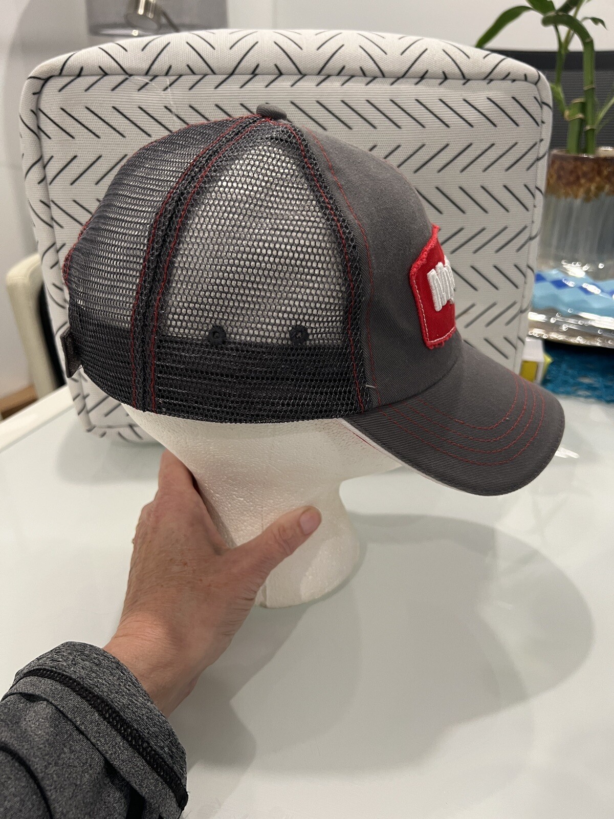 Mycogen Seeds White Red Patch Gray Fabric Mesh Hat Cap
