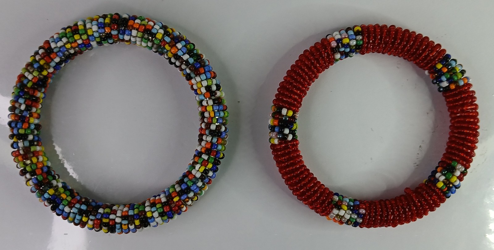 Handmade Seed Bead Bangles • Multicolor & Red Artisan Bracelets • Boho Jewelry