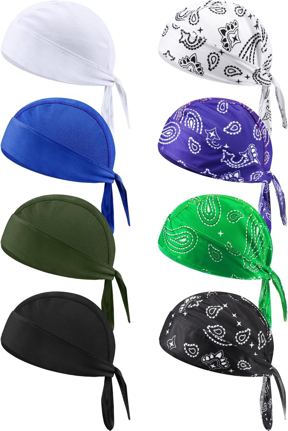 Foaincore 8 Pack Do Rag Skull Caps for Men Sweat Wicking Doo Bright Colors