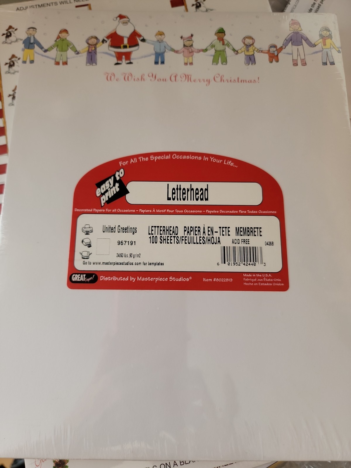 "We Wish You A Merry Christmas" Letterhead 100 Sheets Masterpiece Studios, New