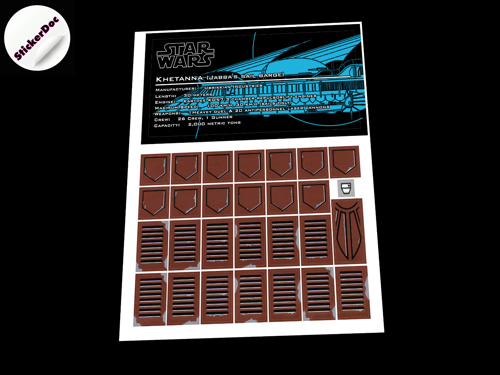 CUSTOM STICKERS for Jabba's Sail Barge 6210 75020 TOYS, Models, Building blocks