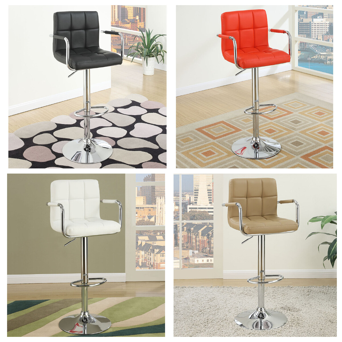 Black / Red / White / Brown Faux Leather Bar Stool with Metal Handle (Set of 2)