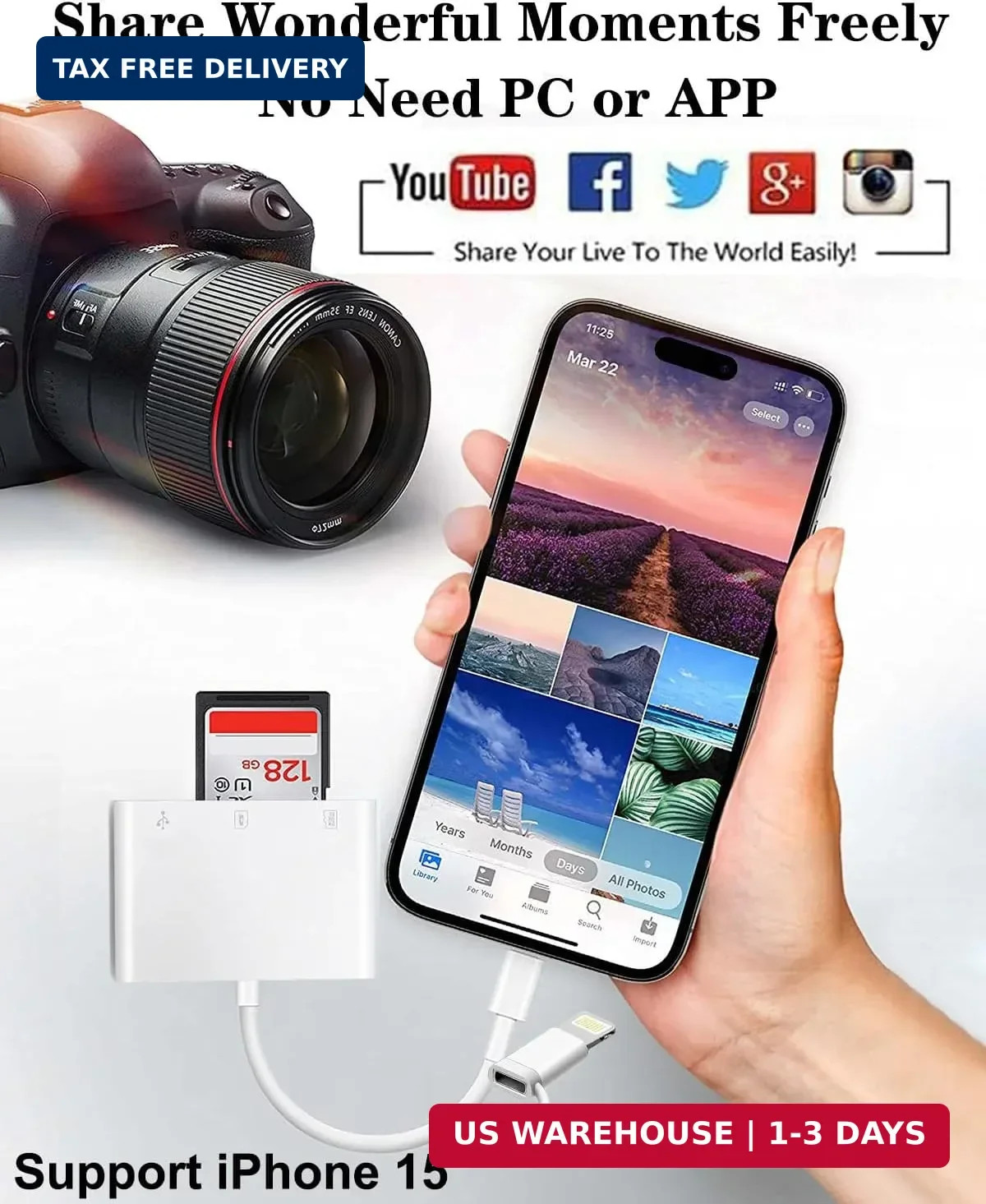 Apple MFi Certified SD Card Reader for iPhone, USB-C & Lightning to SD TF Card U