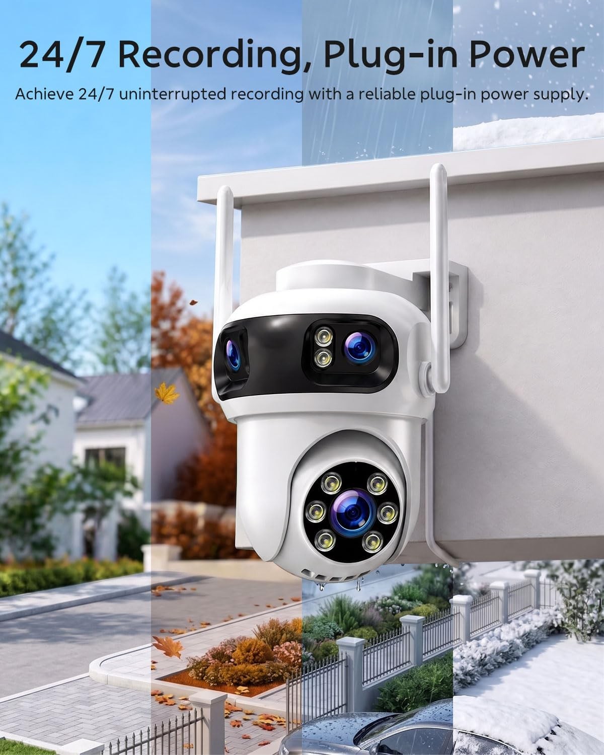 Outdoor Security Camera System 4 Cam 3K Wireless PTZ Auto Tracking Triple Lens