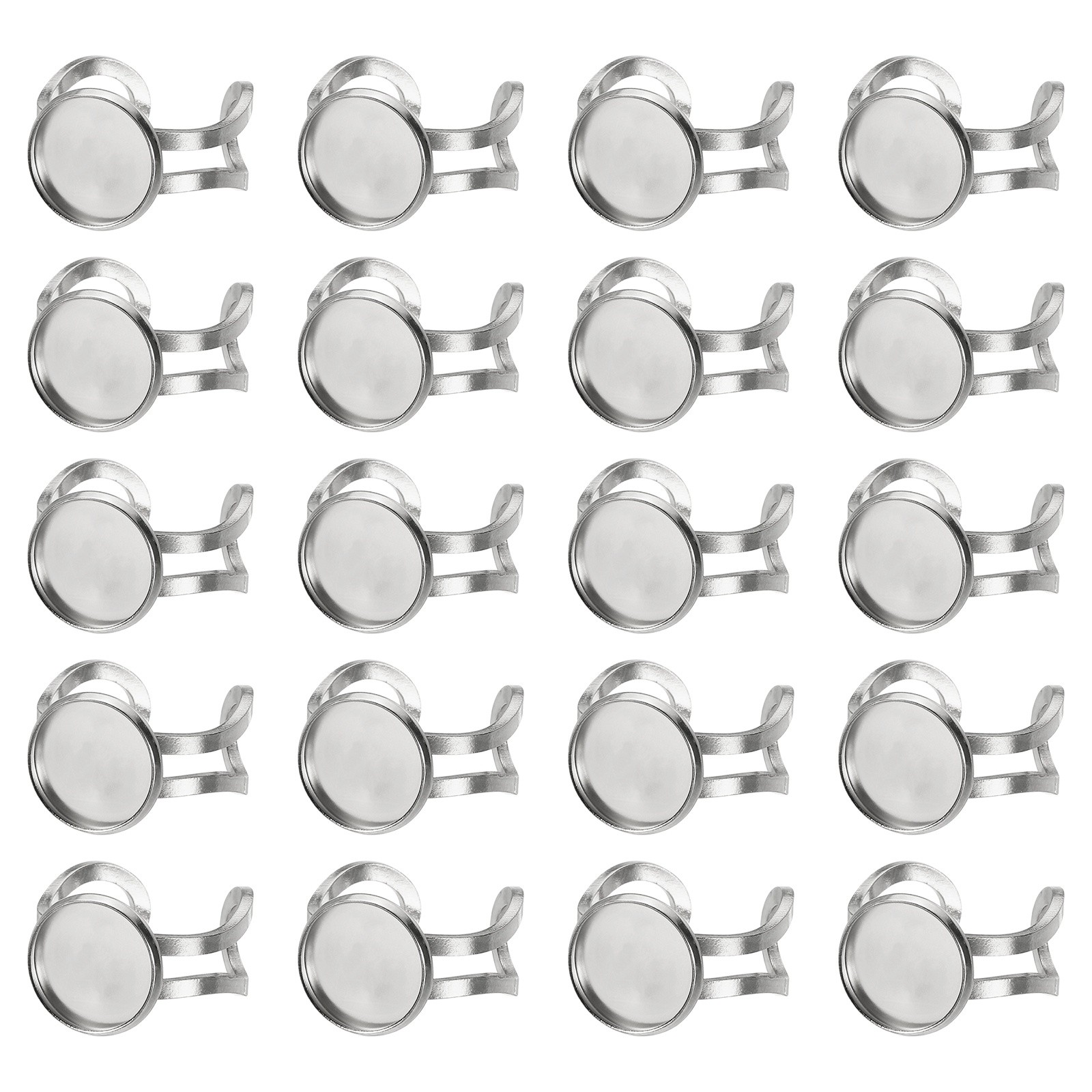20Pcs 12mm Stainless Steel Flat Round Adjustable Finger Ring Base, Silver Tone