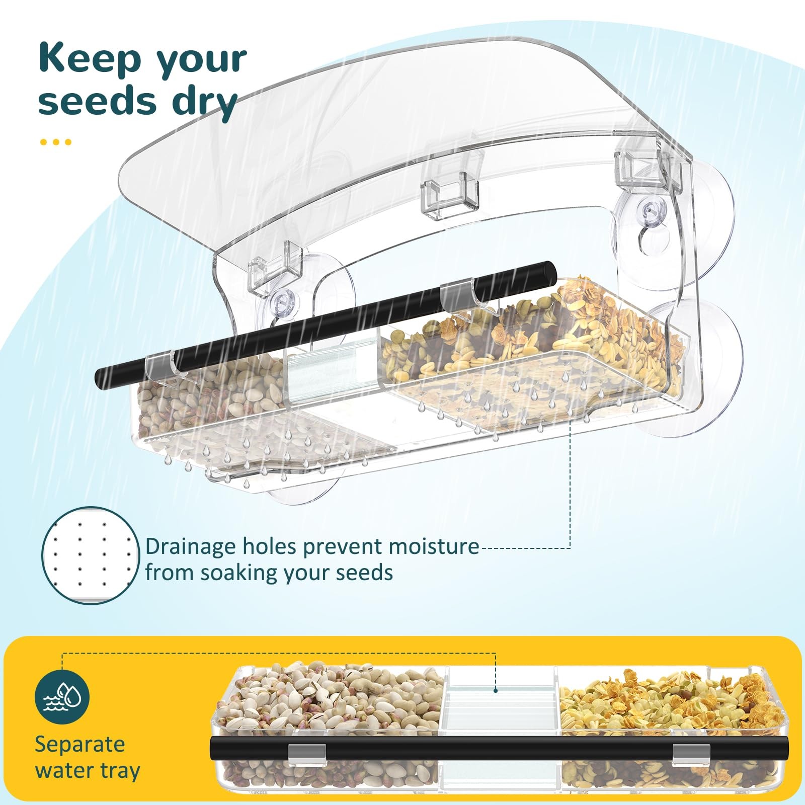 MrCrafts Window Bird Feeder with Strong Suction Cups, Clear 1Pcs, 1Pcs