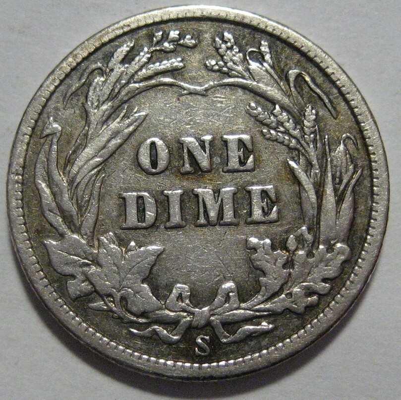 = 1909-S VF BARBER DIME, Lightly Cleaned, FREE Shipping
