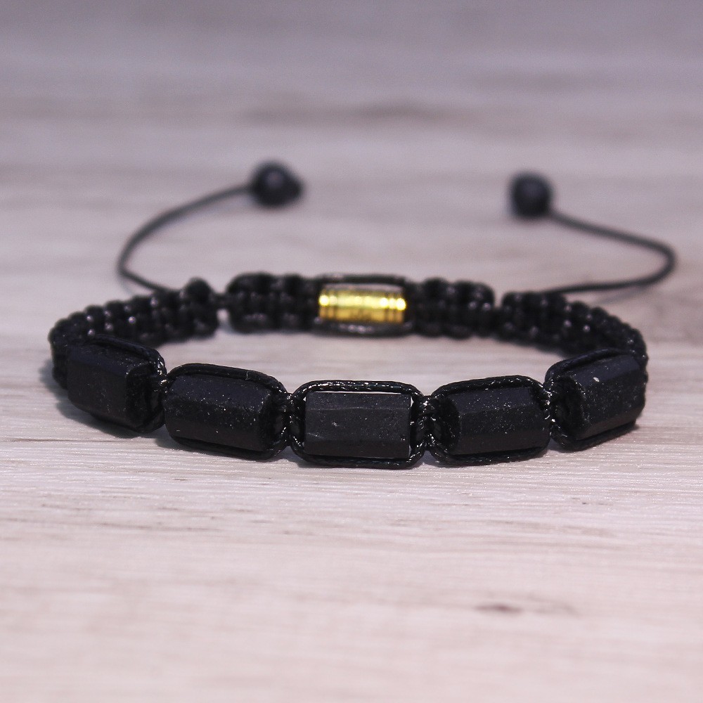 Natural Raw Black Tourmaline Beaded Braided Protection Stone Healing Bracelet
