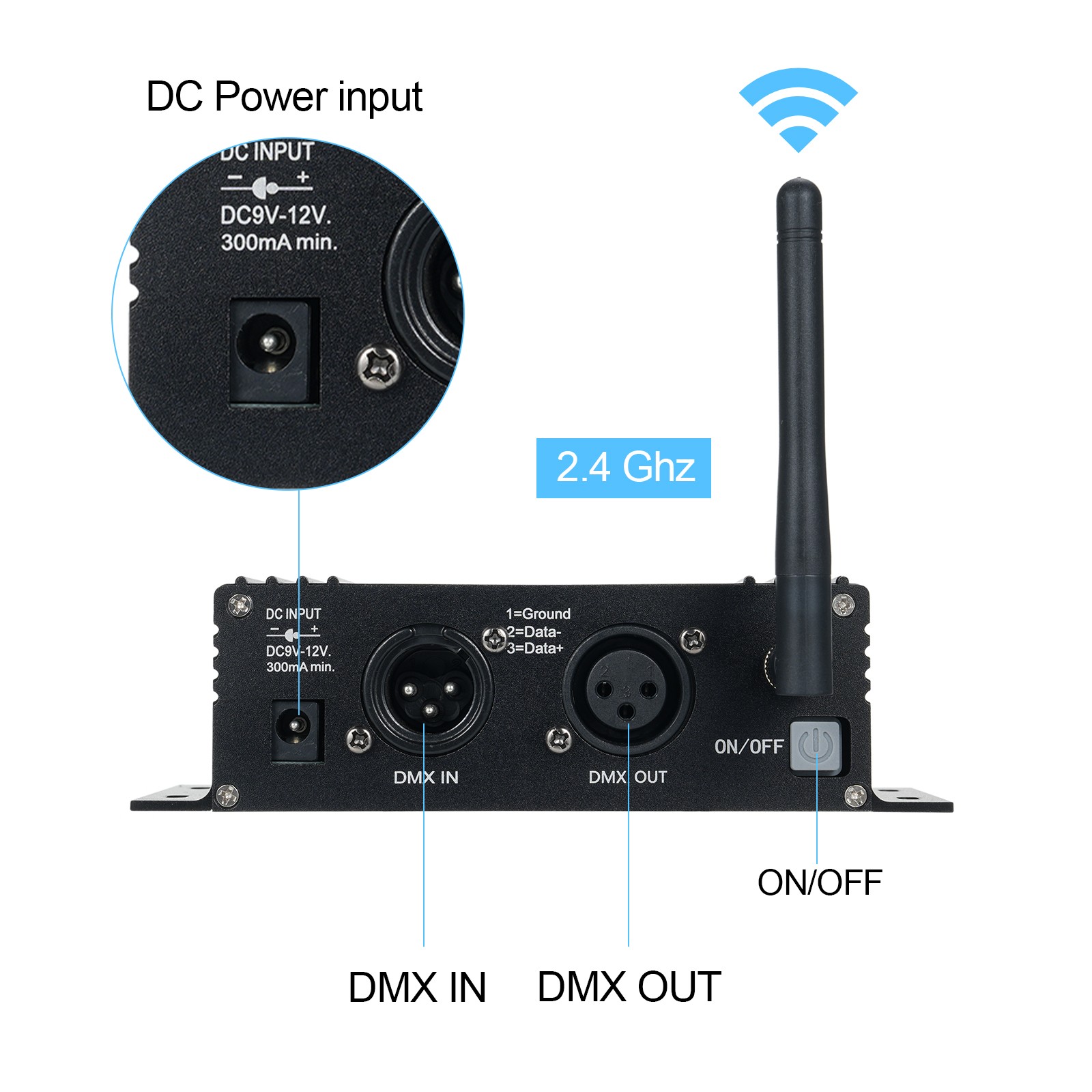 DMX 512 2.4G Wireless Controller Transmitter Receiver LCD Power Adjustable V2