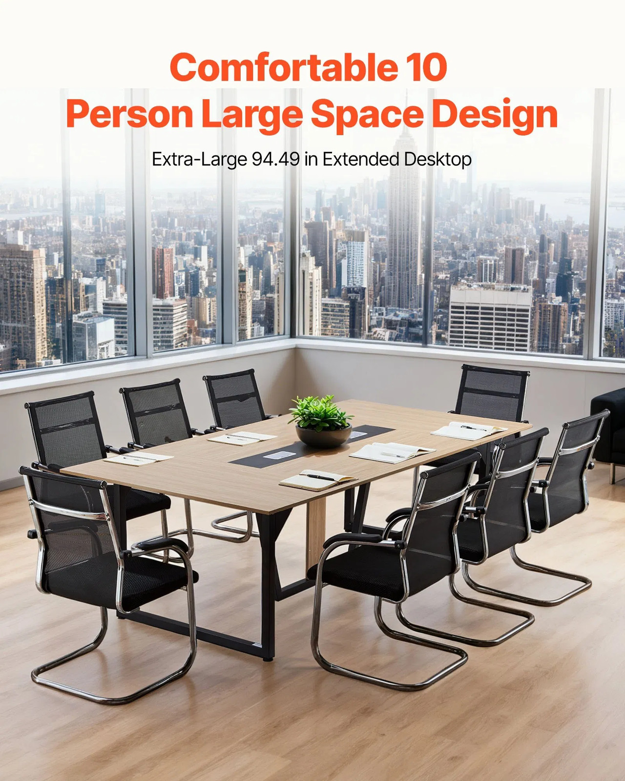 Conference Table, 8 ft Office Meeting Table for 10 Person, Modern Rectangle Semi