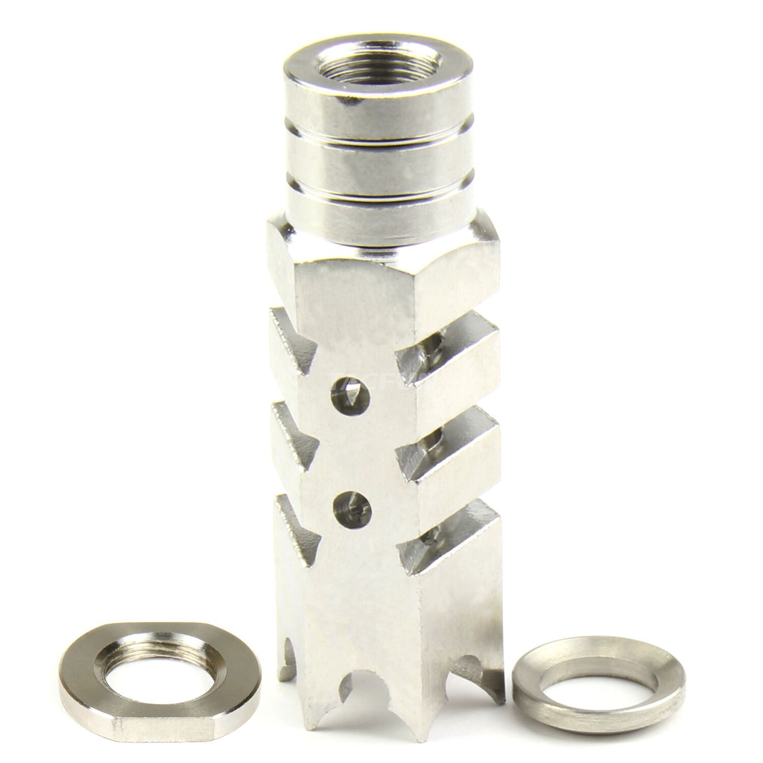 Stainless Steel Shark Muzzle Brake 1/2"x28 Thread for .223 .22LR /w  Washer&NUT