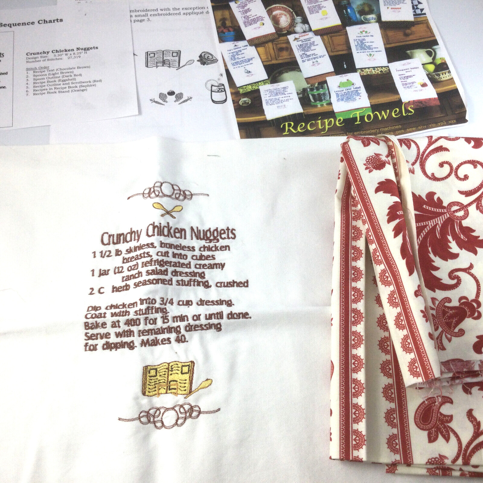 Embroidered Recipe Towel Sew Yourself Trim Fabric And Instruction