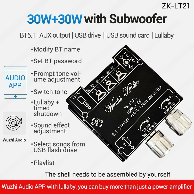 ZK-LT21 Bluetooth Amplifier Board 15W+15W+30W 2.1CH Amplifier Board w/ Subwoofer