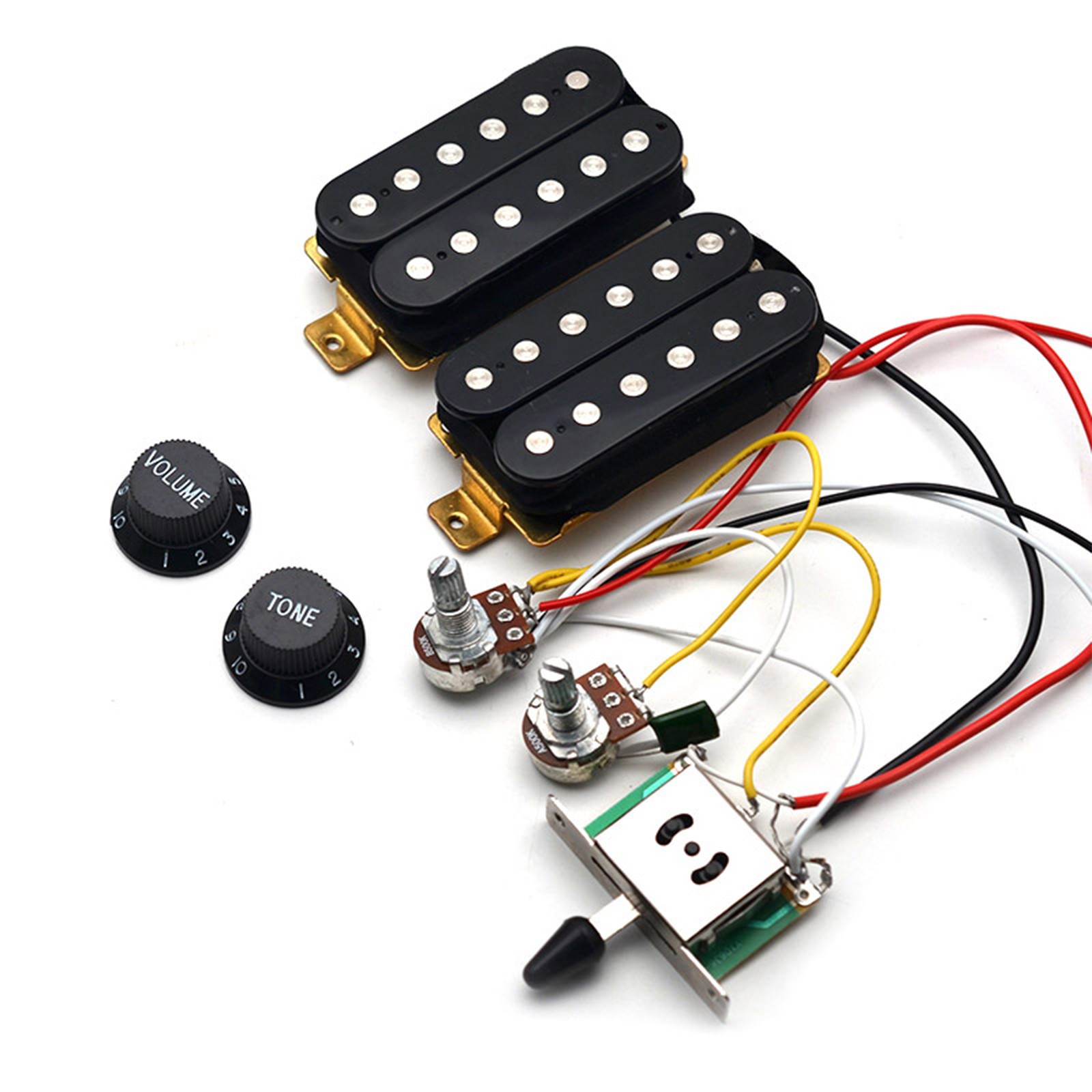 1Set 3-Way Switch Wiring Harness Electric Guitar Humbucker Pickups With Knob Cap