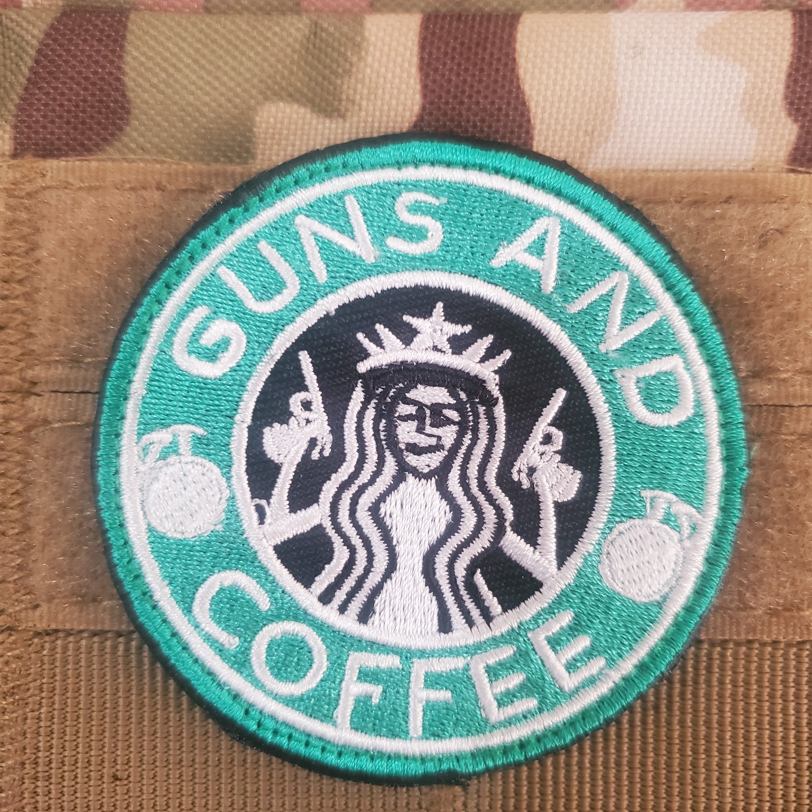 GUNS AND COFFEE Fun Sarcastic Tactical Morale Patch Hook and Loop