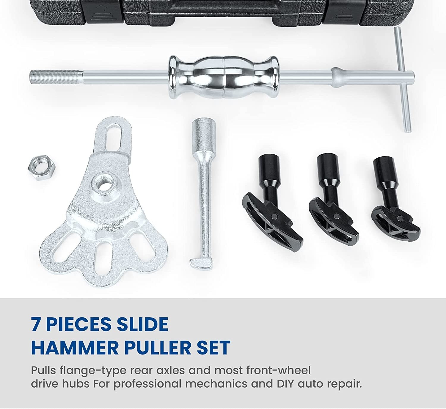 Rear Axle Slide Hammer Bearing Removal Puller Tool 3 Adapters 1" to 2-7/8" IDs