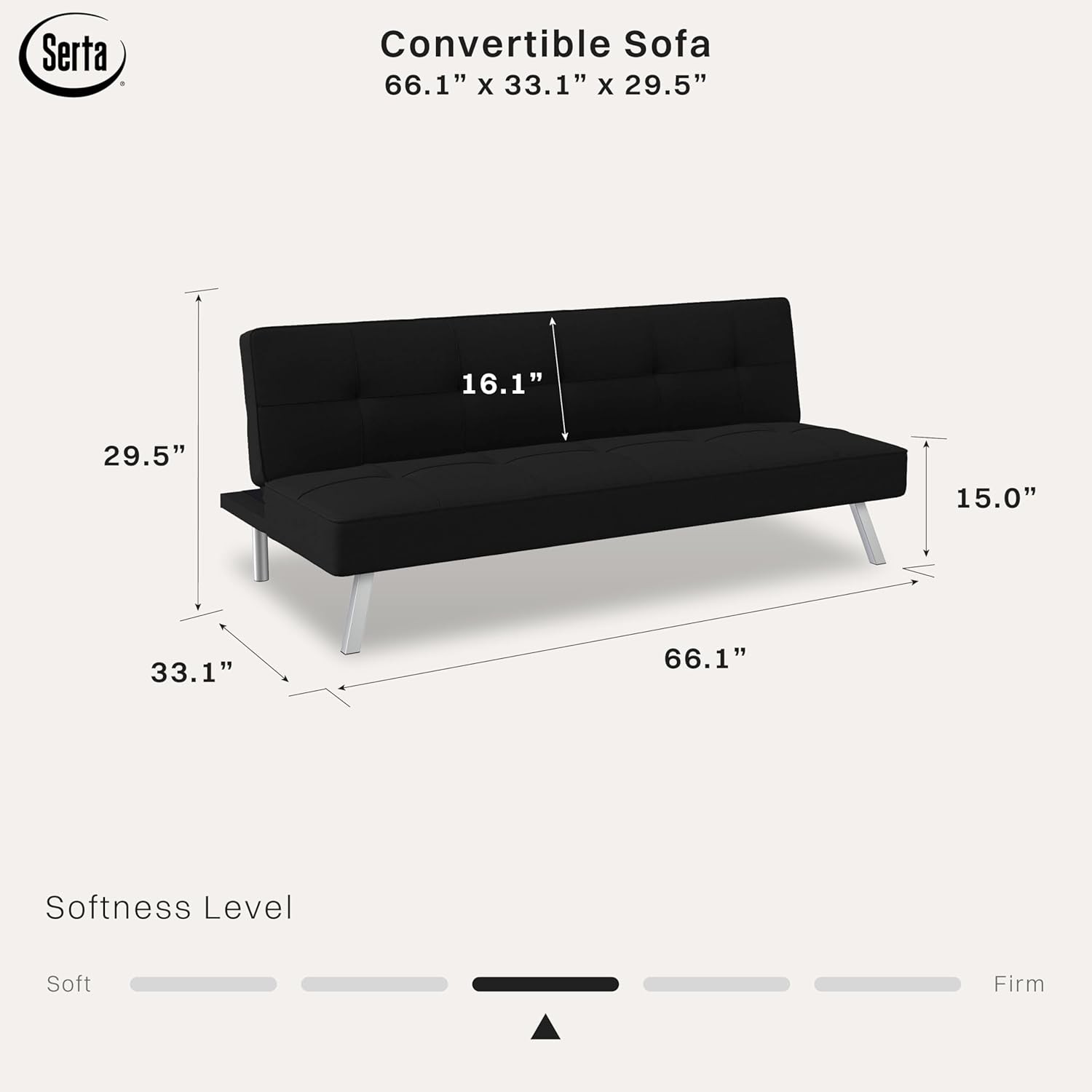Rane Futon Sofa Bed 66.1" 3-in-1 Convertible Couch Sleeper Small Spaces Tufted