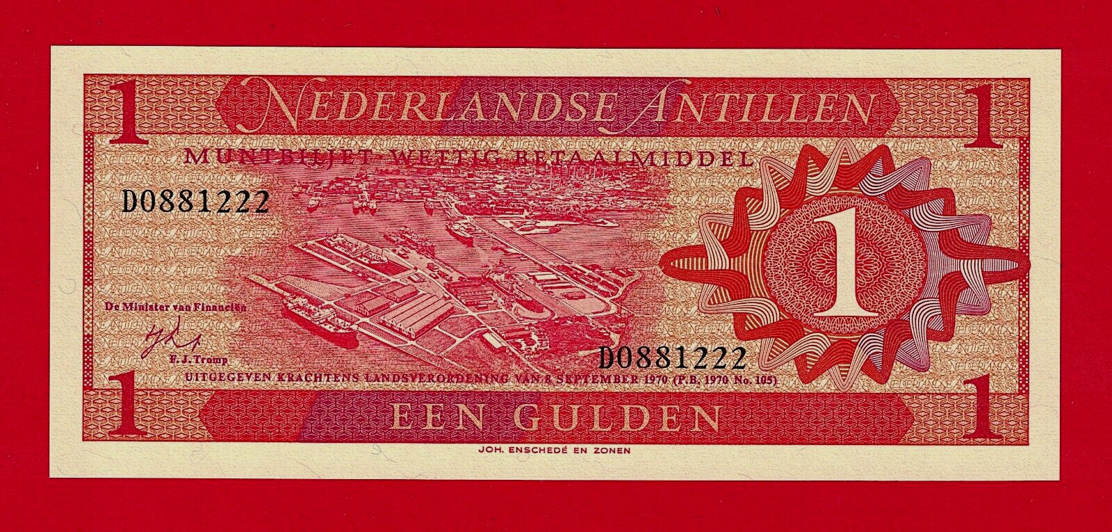 NETHERLANDS ANTILLES ONE 1 GUILDER 1970 (09-08-1970) UNC NOTE (Pick-20a)