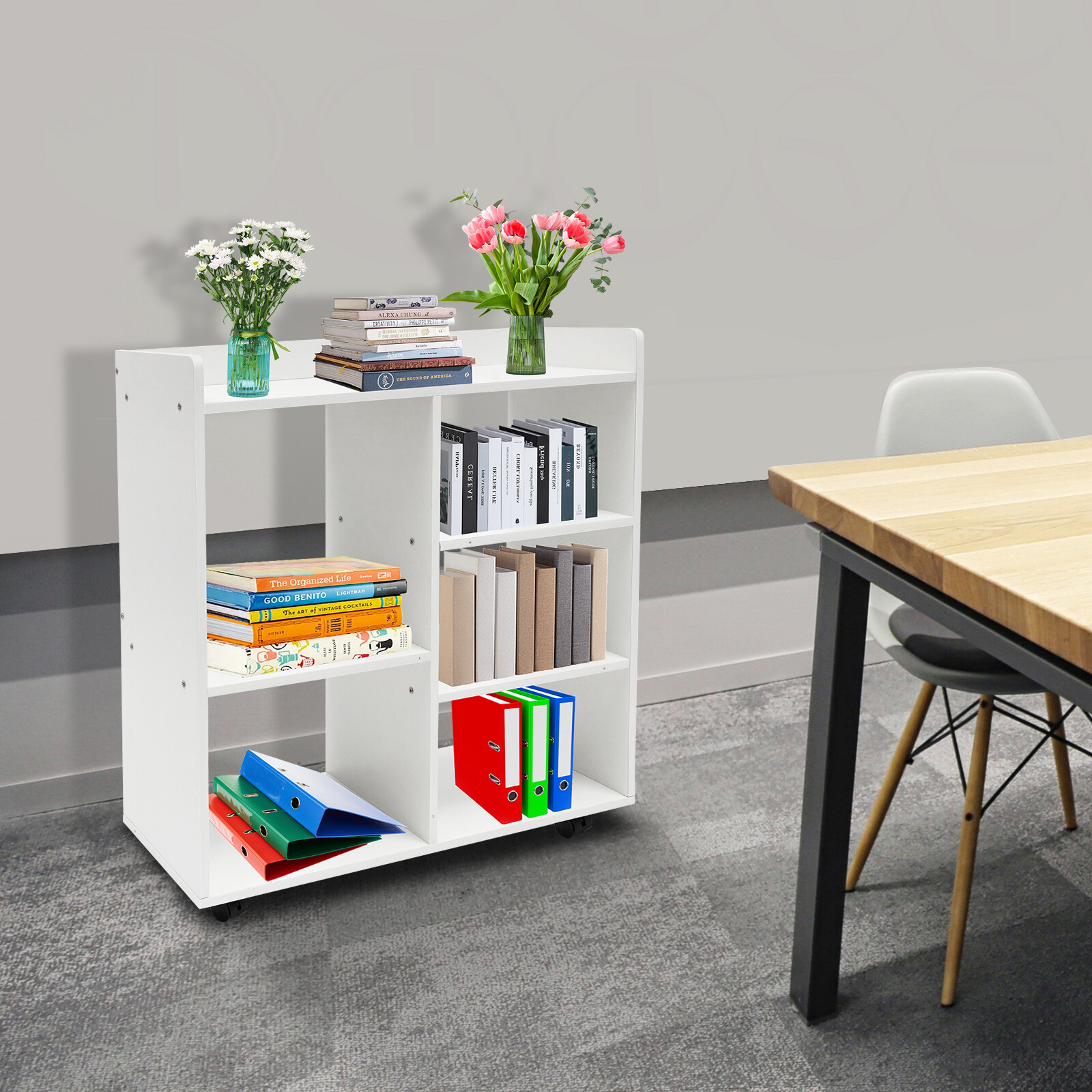 MDF Mobile Printer Stand Rolling Office Scaner Cart Storage Shelf Warm White