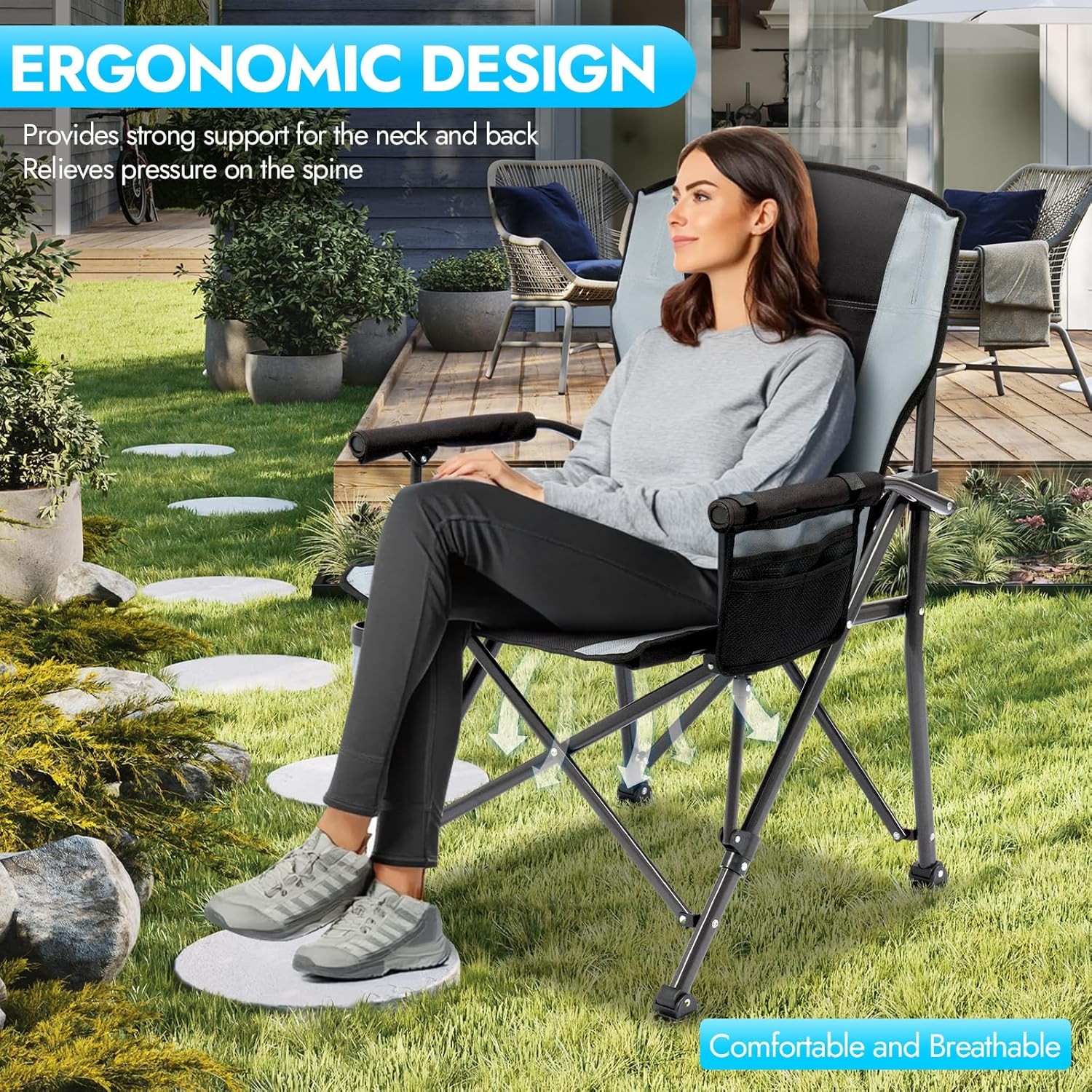 2 Pack Oversized Folding Camping Chair for Adults, Supports 450 LBS Camping Chai