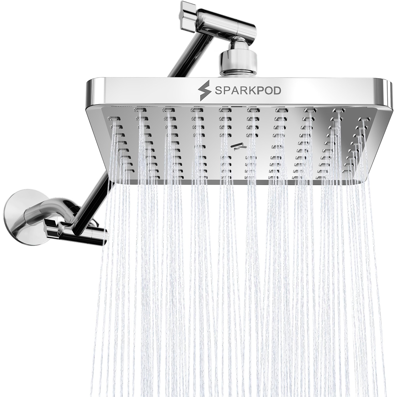 Best SparkPod 8" Square Rain Shower Head with 11" Arm & Extension Combo, Height