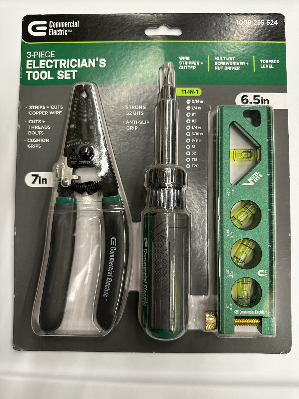 COMMERCIAL ELECTRIC 3 PIECE ELECTRIANS TOOL SET  1008255524 NEW