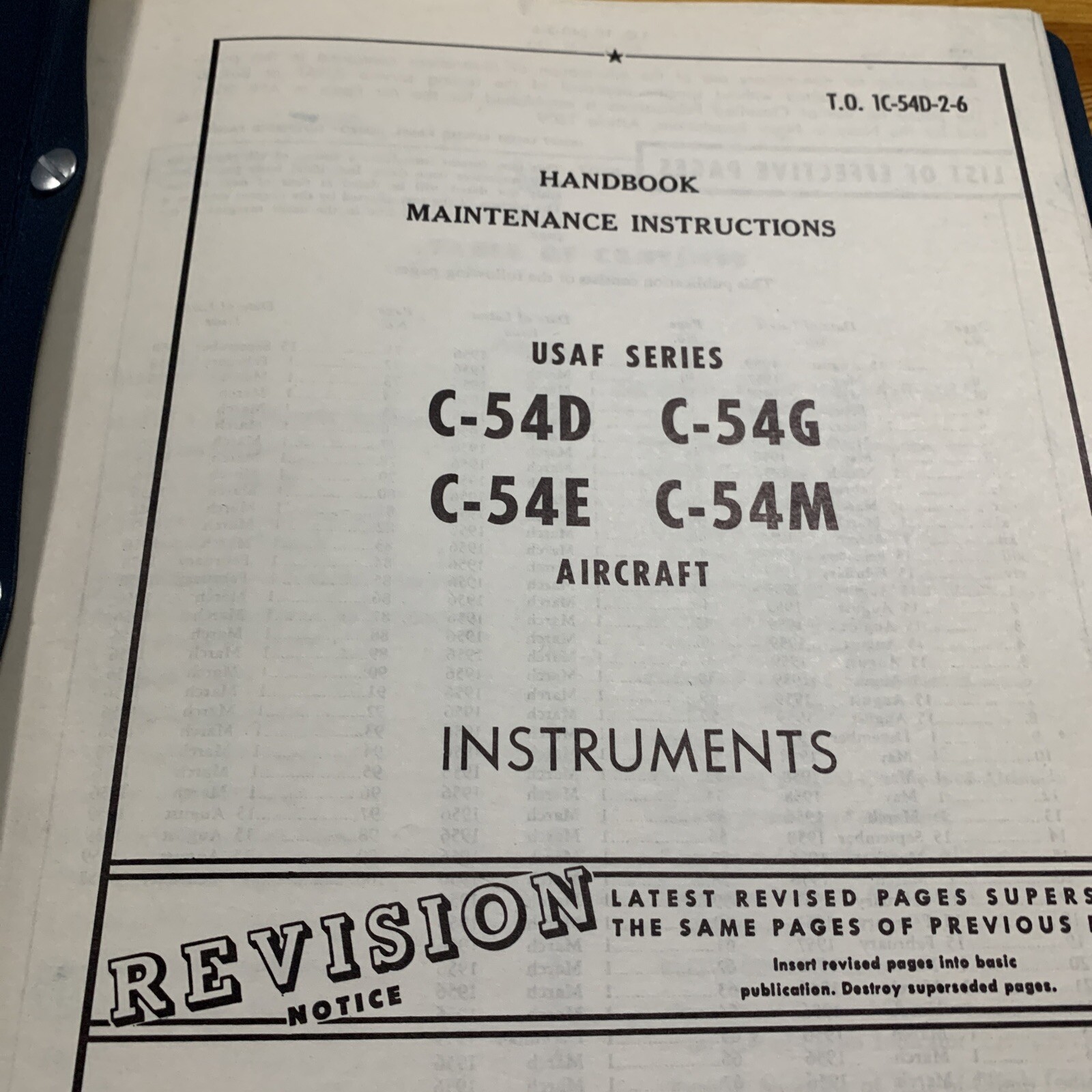 USAF Series C-54 (DC-4) Maintenance Handbook: Instruments Mint CONDITION 1956