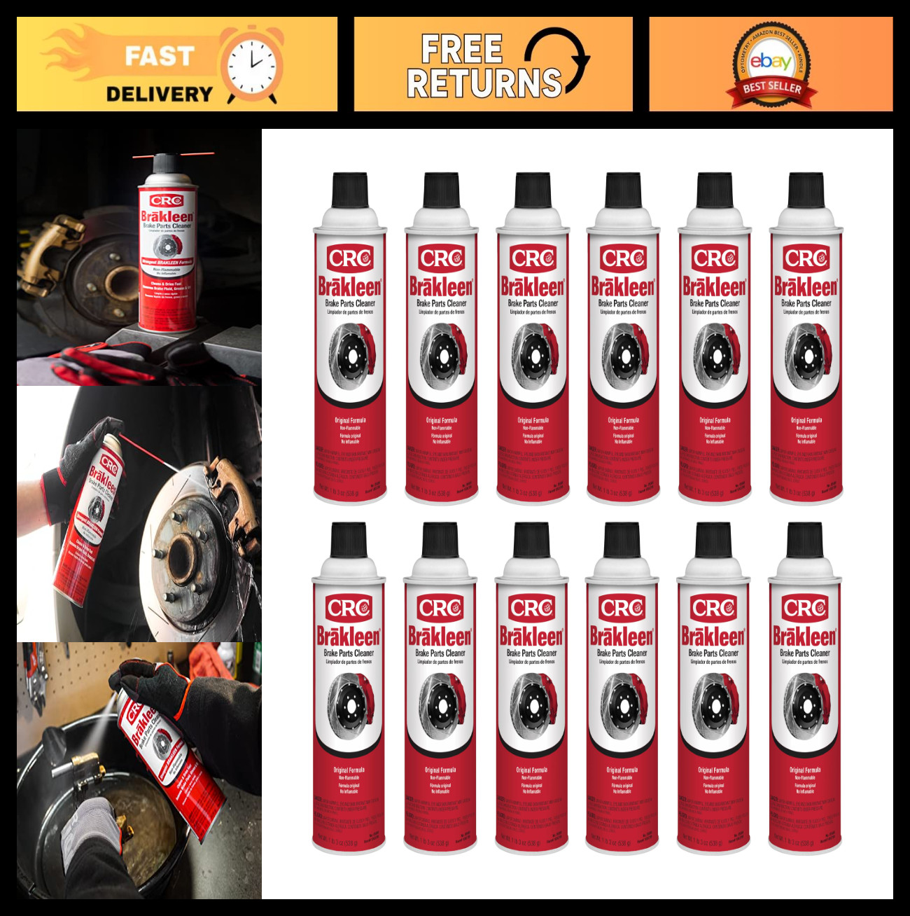 Non-Flammable Brake Cleaner Spray, 19 oz - 12 Pack, Fast-Drying, Heavy-Duty Clea