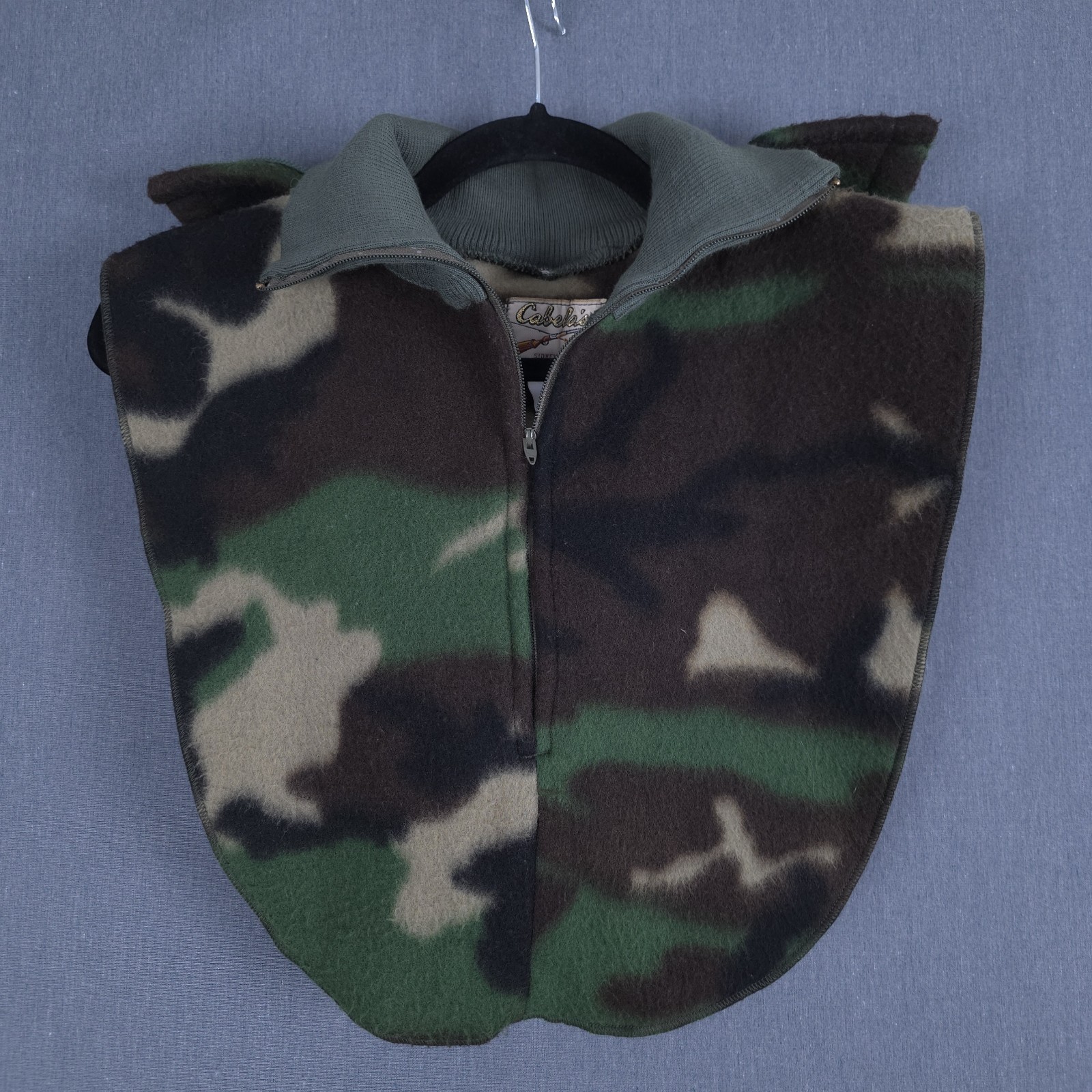 Vintage Cabelas Hooded Dickie Woodland Camo Fleece One Size Removable Hood USA