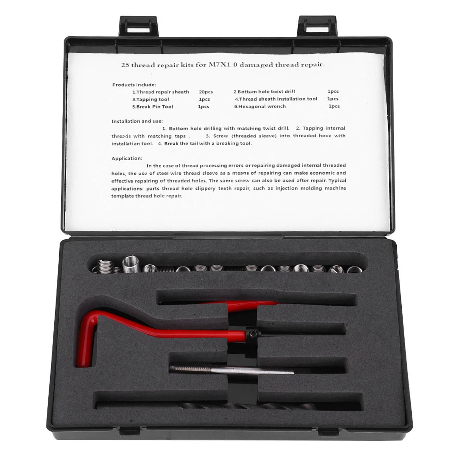 25Pcs Thread Repair Kit Twisted Drill Wrench Threaded Insert Tap Tool M7x1