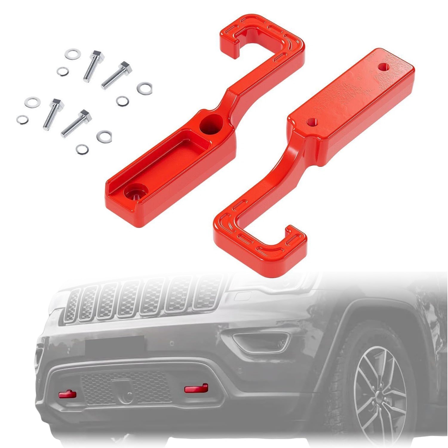 Pair Red Steel Tow Hooks Kit For Jeep Grand Cherokee WK2 2015-2023 2016