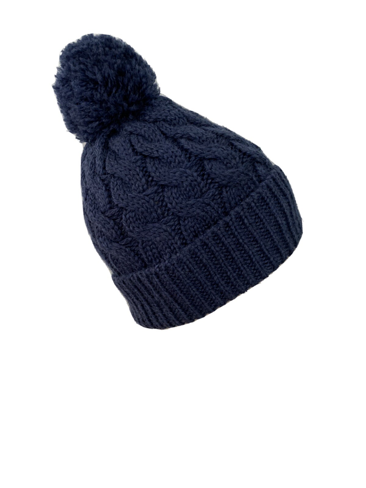 MINT WoolOvers LAKE BLUE Cable Knit Pom Soft Wool Knit Beanie Hat O/S
