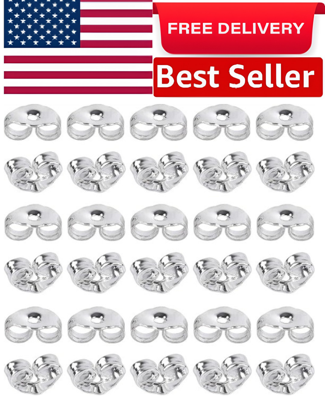 30Pcs/15 Pairs Stainless Steel Earring Backs Replacement Secure Ear Locking