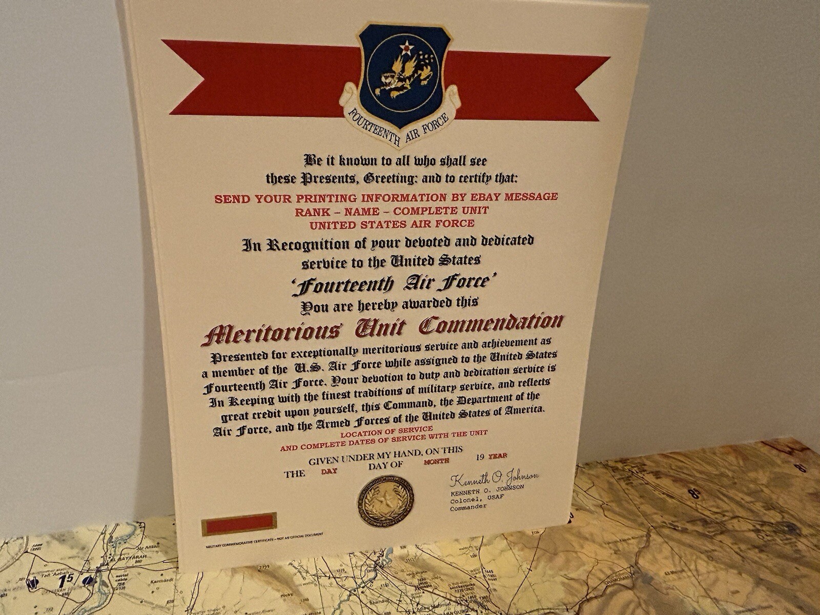 U.S. AIR FORCE / 14TH AIR FORCE - MERITORIOUS UNIT COMMENDATION CERTIFICATE