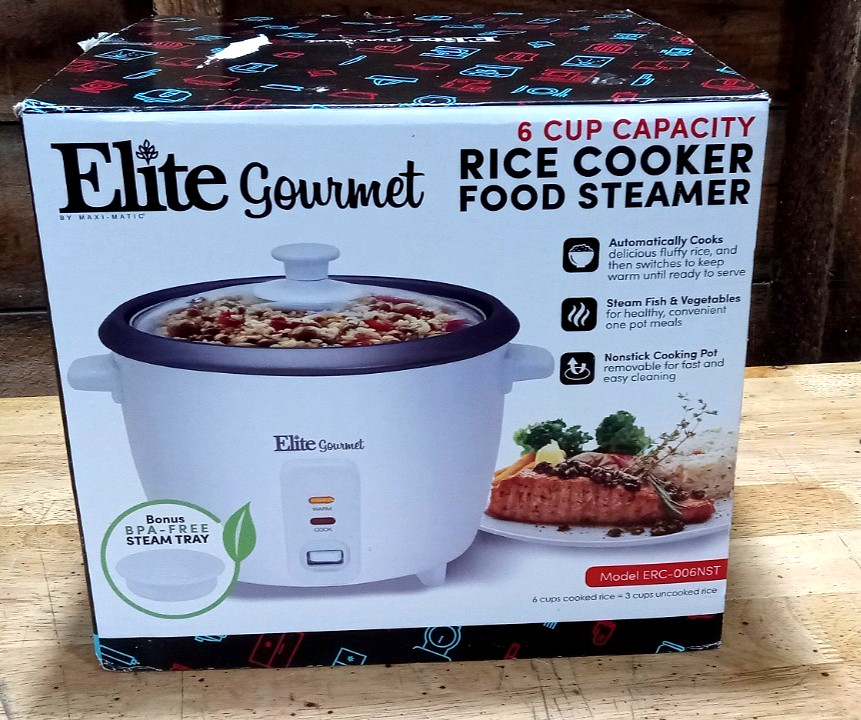 Elite Gourmet 6-Cup Rice Cooker & Food Steamer (Model ERC-006NST)