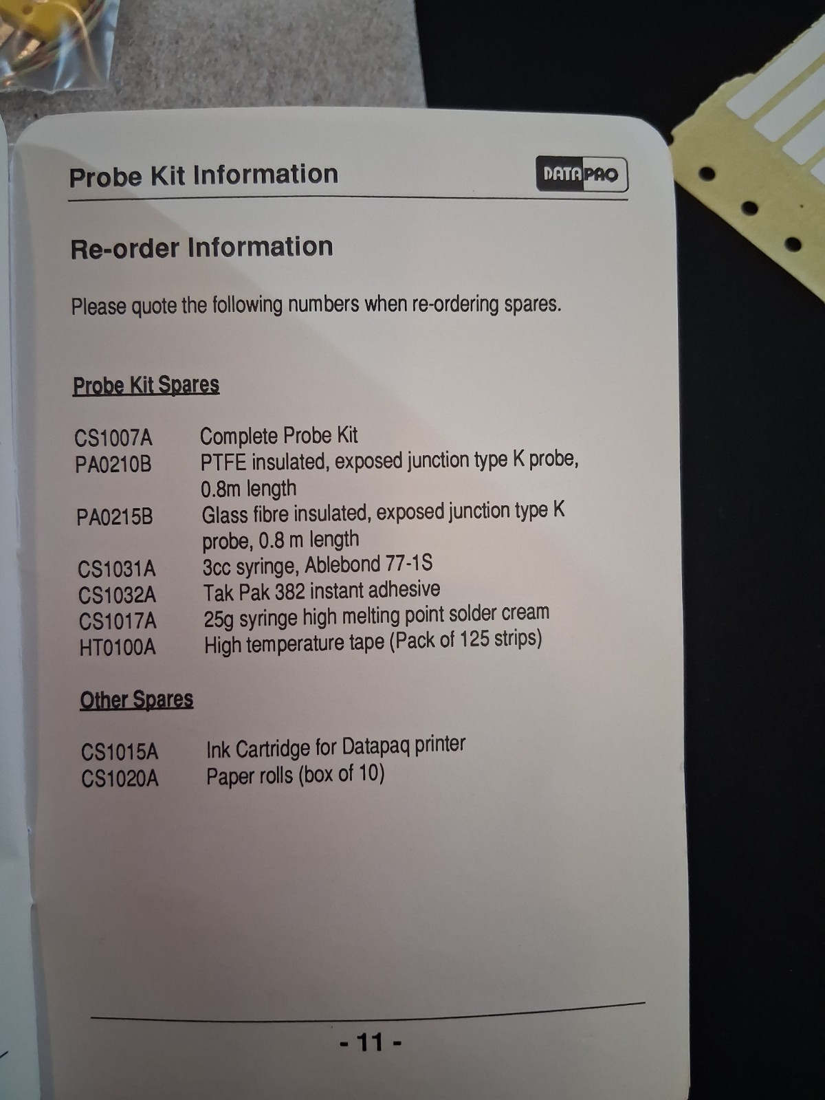 DATAPAQ CS1007A PROBE KIT