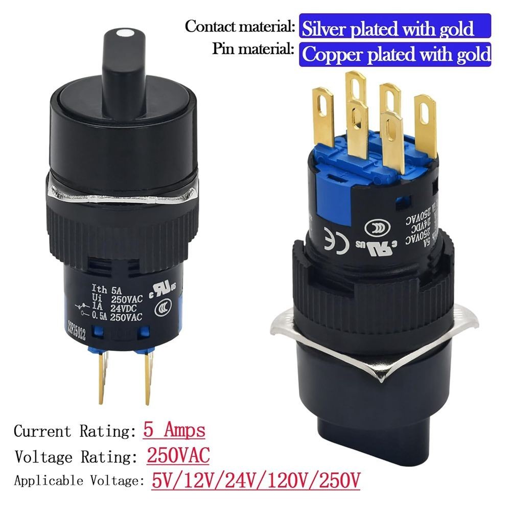 2x Rotary Selector Switch 3 Position ON Off 2NO 2NC DPDT Latching Wire C635