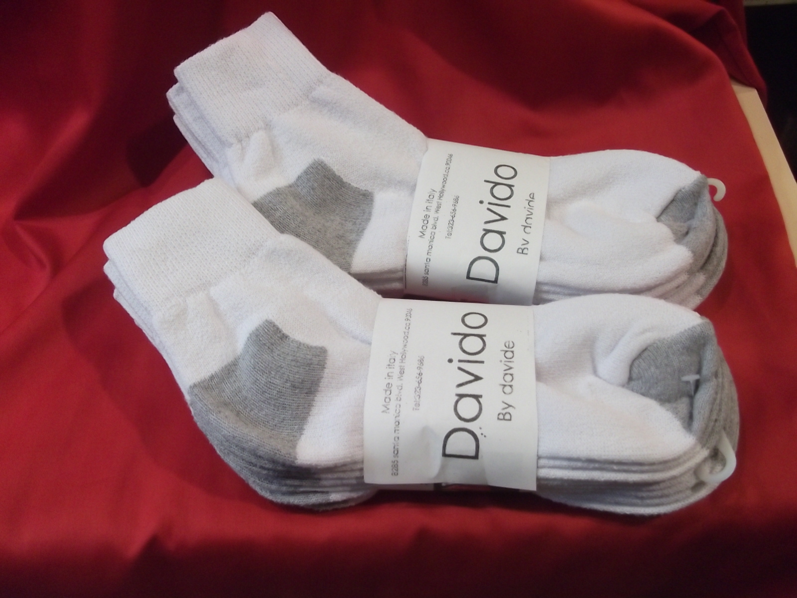 Mens socks ankle/quarter 100%cotton made in Italy 6 pair davido white/gray 10-13