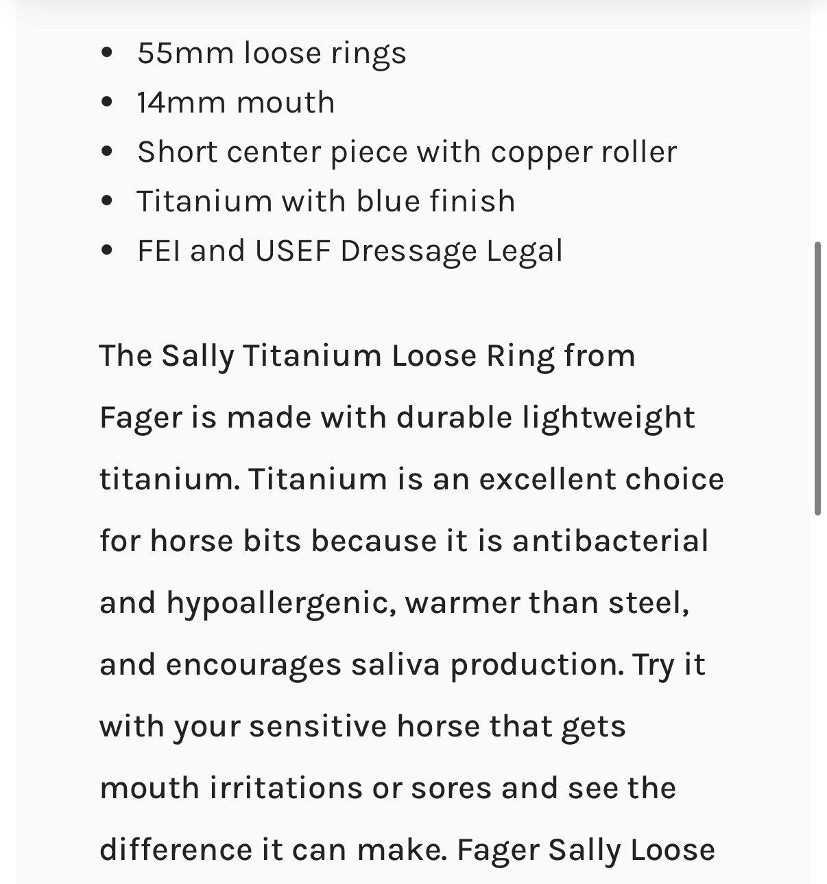 Fager Sally Loose Ring Snaffle 5-3/4”