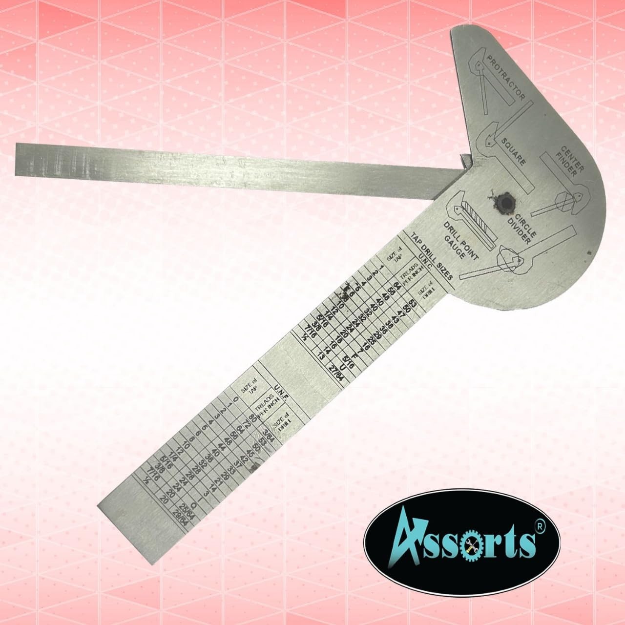 Assorts Multi Purpose Protractor Square Rule Centre Finder Divider Drill Point